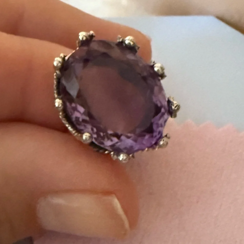 Sterling silver faceted amethyst ring size 6 - Picture 3 of 5